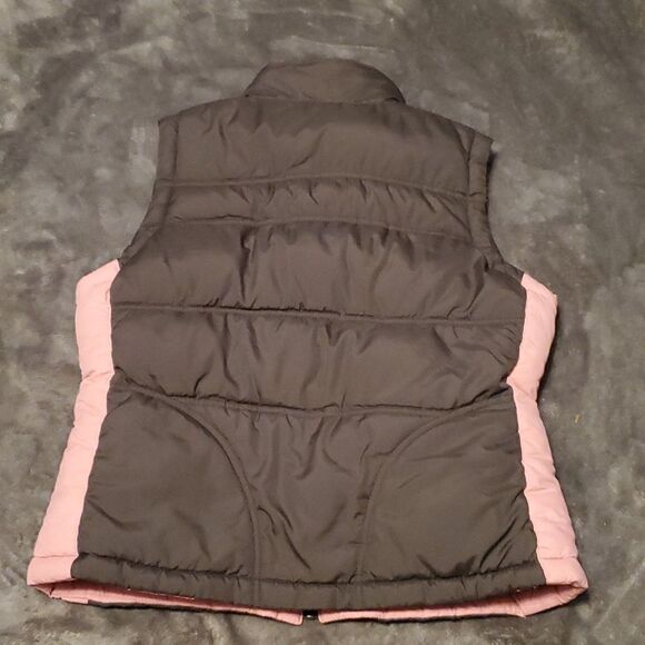 WOMANS puffer VEST REVERSIBLE PINK/BROWN M COZY WARM - Picture 4 of 5